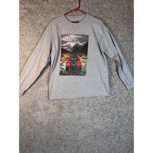 Jeep‎ Mountain Range Long Sleeve T Shirt Sz L Gray Crew Neck Cotton Blend Casual